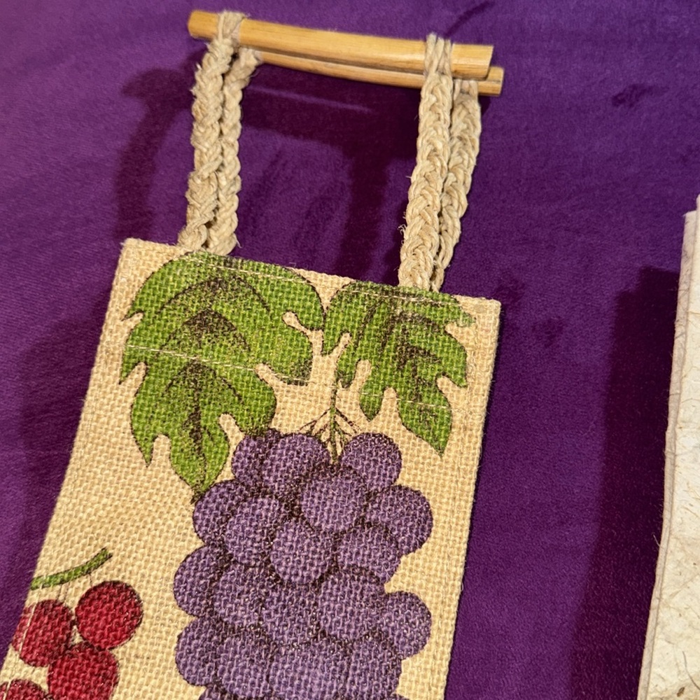 Wine gift bags set of 2 burlap fruit wooden rope single & double wine bottle bag - Picture 4 of 6